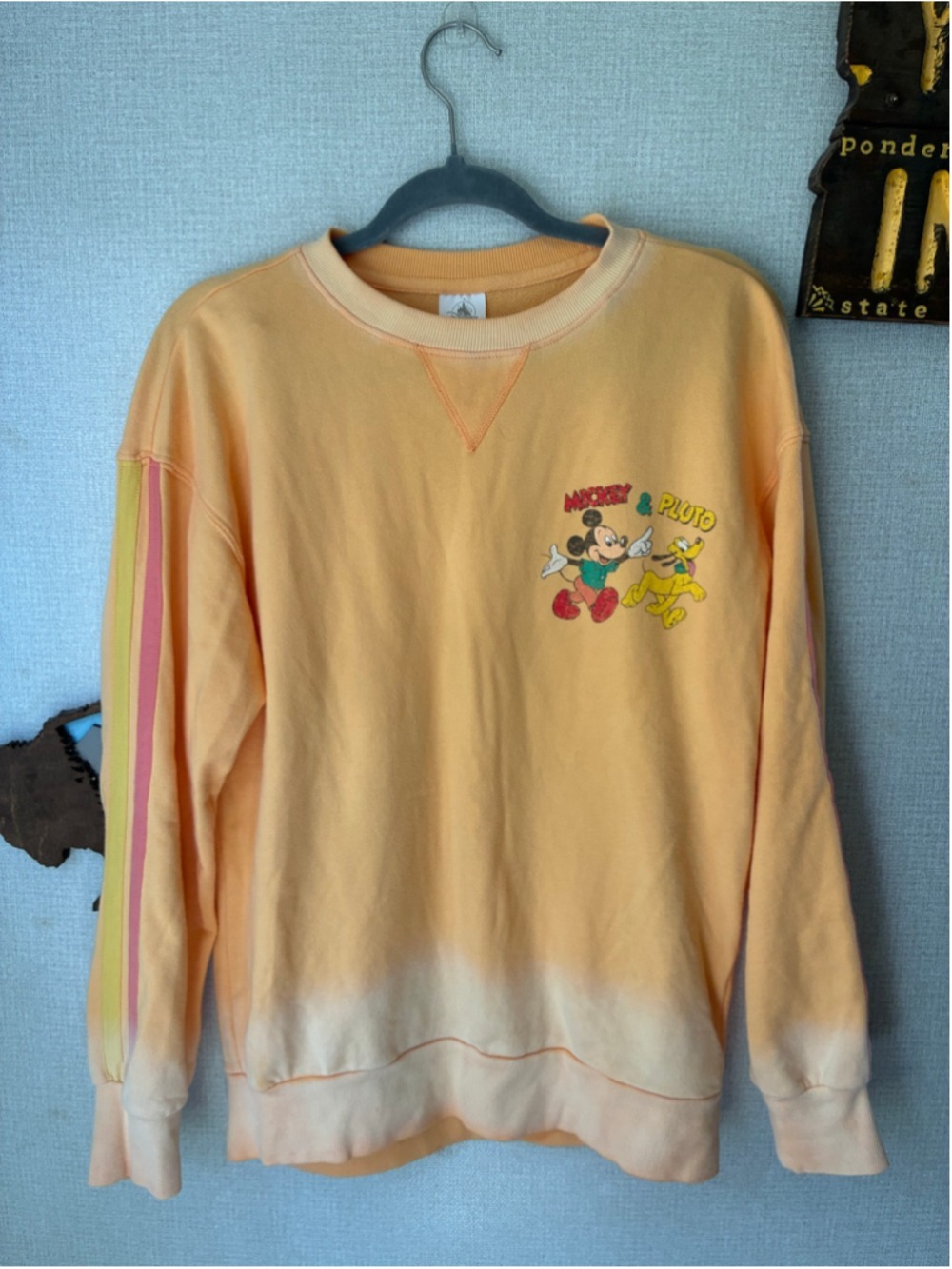 Women's Disney Mickey & Pluto Sweatshirt XS Orange Yellow Oversized